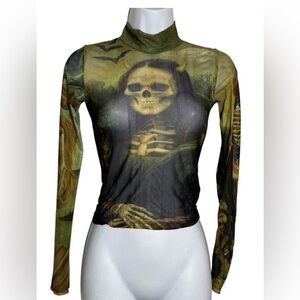 Trickz n Treatz Dolls kill Mesh Long Sleeve Top Cursed Image Mona Lisa